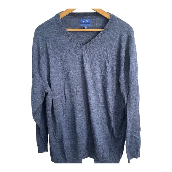 Apt. 9 Merino Blend Wool V Neck Blue Sweater Men's Size 2X B - Picture 3 of 5